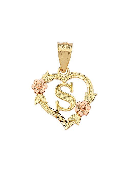 10k Two-Tone Initial Heart Pendant for Women in Yellow and Rose Gold