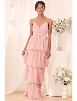 Love Stays True Rose Swiss Dot Tiered Maxi Dress