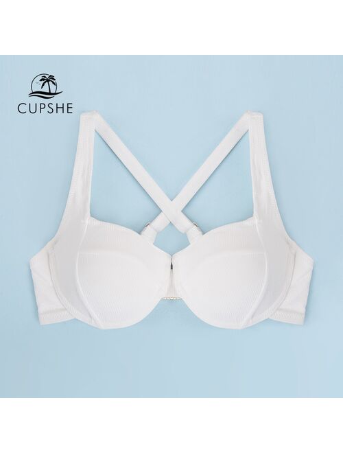 CUPSHE Push Up Underwire Bikini Top Only For Women Sexy White Rib Back Hook Tank Top 2021 Separate Swimsuit Bathing Bra Top