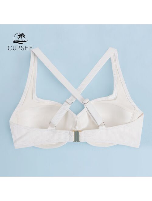 CUPSHE Push Up Underwire Bikini Top Only For Women Sexy White Rib Back Hook Tank Top 2021 Separate Swimsuit Bathing Bra Top