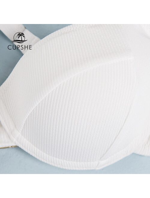 CUPSHE Push Up Underwire Bikini Top Only For Women Sexy White Rib Back Hook Tank Top 2021 Separate Swimsuit Bathing Bra Top