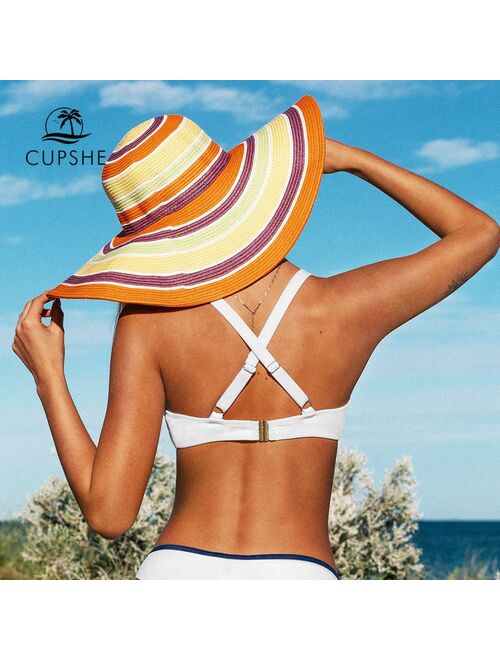 CUPSHE Push Up Underwire Bikini Top Only For Women Sexy White Rib Back Hook Tank Top 2021 Separate Swimsuit Bathing Bra Top