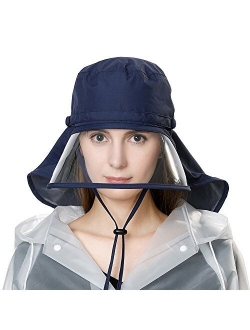 Women Waterproof Rain Hat Protection Chin Strap Trasparent Visible Visor