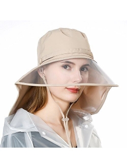 Women Waterproof Rain Hat Protection Chin Strap Trasparent Visible Visor