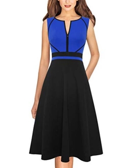 VFSHOW Womens Elegant Front Zipper Slim Work Business Office Party Cocktail A-Line Dress