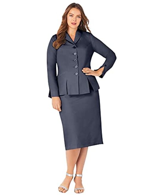 Roamans Women's Plus Size Two-Piece Skirt Suit with Shawl-Collar Jacket