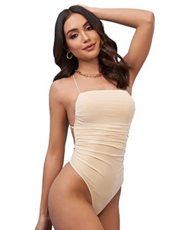 Women's Sleeveless Scoop Neck Strappy Backless Bodysuit