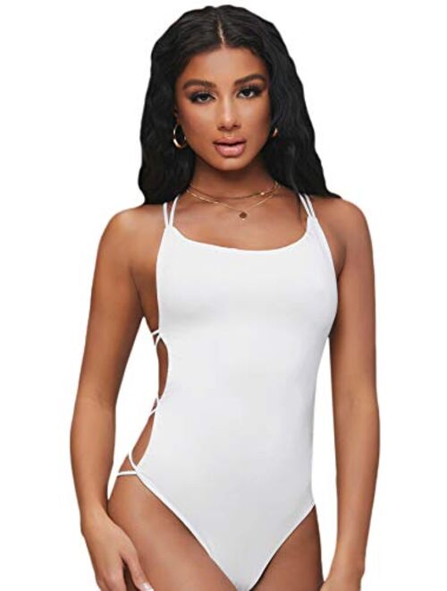 Verdusa Women's Sleeveless Scoop Neck Strappy Backless Bodysuit