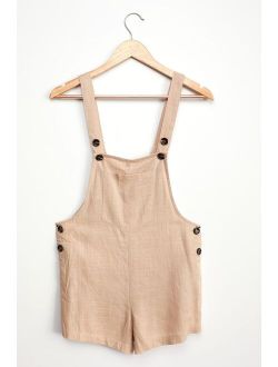 Up with the Sun Beige Short Overalls