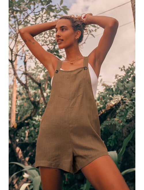 Lulus Up with the Sun Beige Short Overalls