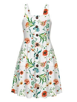 Girl's Summer Sundress Spaghetti Strap Button Down Midi Dress with Pockets