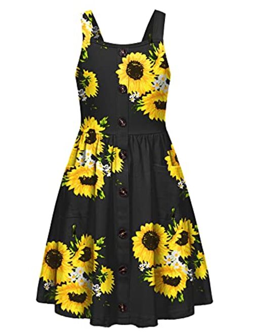 Arshiner Girl's Summer Sundress Spaghetti Strap Button Down Midi Dress with Pockets