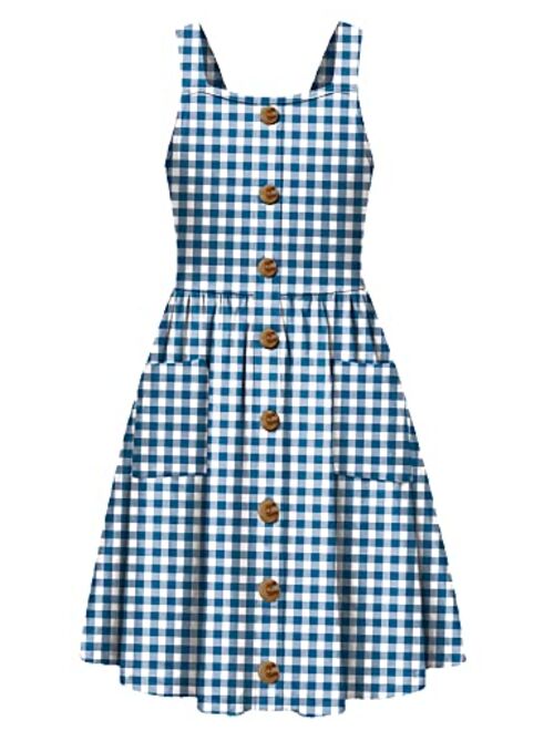 Arshiner Girl's Summer Sundress Spaghetti Strap Button Down Midi Dress with Pockets