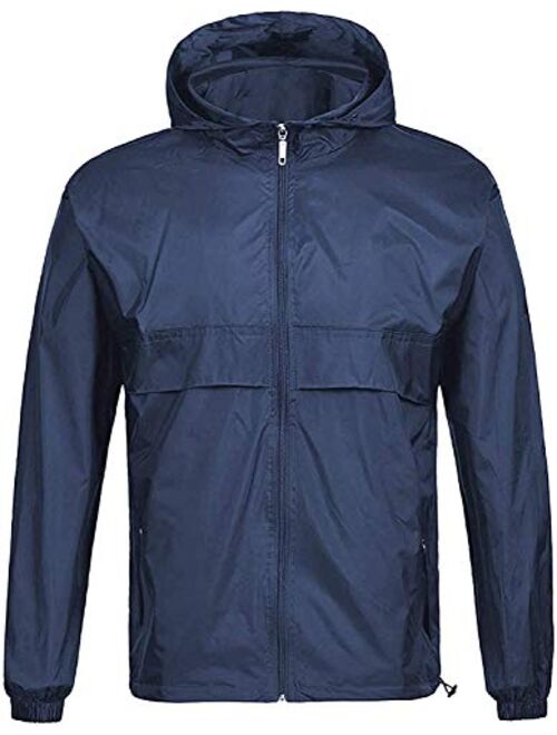 GEEK LIGHTING Men's Waterproof Hooded Rain Jacket, Lightweight Packable Raincoat for Outdoor, Camping, Travel