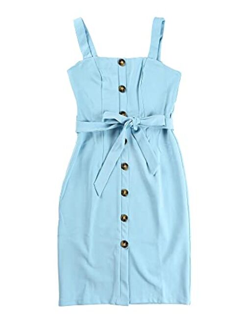 Allegra K Women's Pinafore Button Decor Strap Sheath Stretchy Jumper Suspender Overall Dress