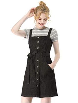 Women's Classic Adjustable Strap A-Line Overall Denim Dress