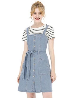 Women's Classic Adjustable Strap A-Line Overall Denim Dress