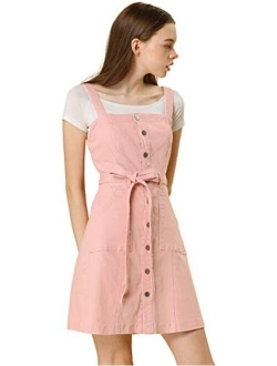 Women's Classic Adjustable Strap A-Line Overall Denim Dress