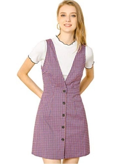 Women's Valentine's Day Overalls Suspenders Plaid Houndstooth Pinafore Dress