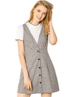 Women's Valentine's Day Overalls Suspenders Plaid Houndstooth Pinafore Dress