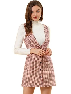 Women's Valentine's Day Overalls Suspenders Plaid Houndstooth Pinafore Dress