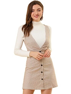 Women's Valentine's Day Overalls Suspenders Plaid Houndstooth Pinafore Dress