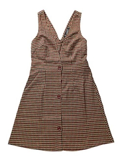 Women's Valentine's Day Overalls Suspenders Plaid Houndstooth Pinafore Dress