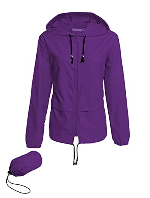 Avoogue Raincoat Women Lightweight Waterproof Rain Jackets Packable Outdoor Hooded Windbreaker