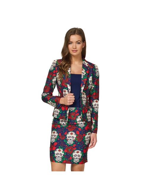 Women's Suitmeister Day of the Dead Halloween Jacket & Skirt Suit Set