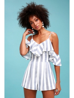 Beach House Yellow and White Striped Off-the-Shoulder Romper