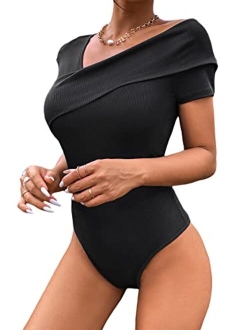 Women's Criss Cross Striped Wrap Off The Shoulder Skinny Elegant Bodysuit