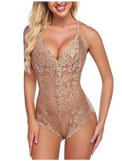 Women One Piece Lingerie Deep V Teddy Sexy Lace Bodysuit