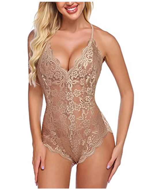 Avidlove Women One Piece Lingerie Deep V Teddy Sexy Lace Bodysuit