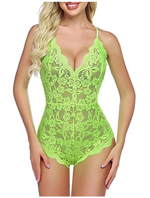 Avidlove Women One Piece Lingerie Deep V Teddy Sexy Lace Bodysuit