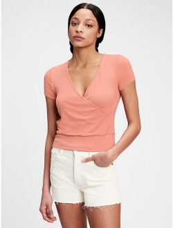 Wrap-Front Short Sleeve Cropped T-Shirt