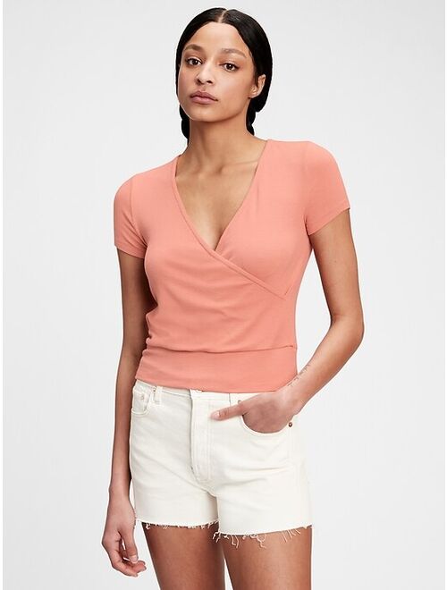 GAP Wrap-Front Short Sleeve Cropped T-Shirt