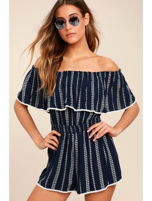 Lulus See Ya There White Print Off-the-Shoulder Romper