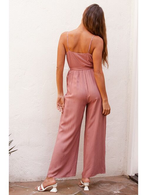 Lulus Boundless Potential Mauve Pink Surplice Wide-Leg Jumpsuit