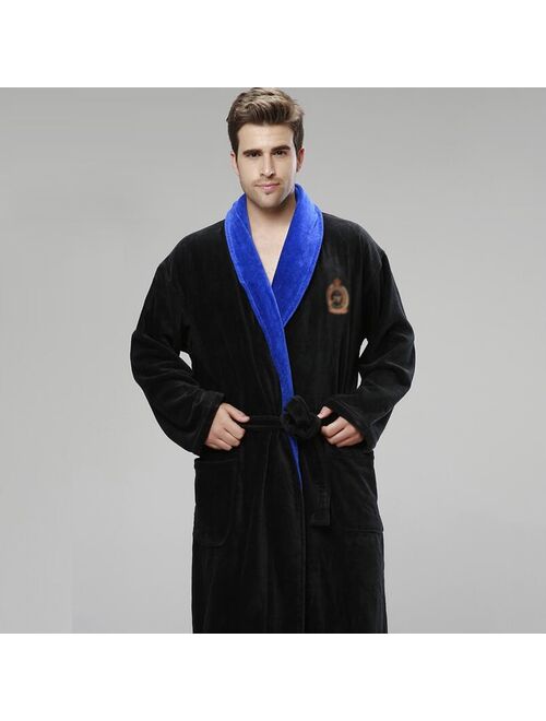 Bathrobe Men Winter Thick Warm Long Bathrobe Plus Size Towel Fleece Soft Nightgowns Bridesmaid Kimono Bath Robes Dressing Gown