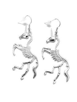 Silver Unicorn Skeleton Drop Earrings [Goth, Fantasy]