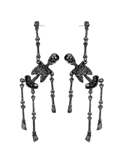 Szxc Women's Jointed Skeleton Dangle Long Earrings - 3-1/2 Inch - Ultra Light - Lead & Nickle Free - Halloween Costume Accessories