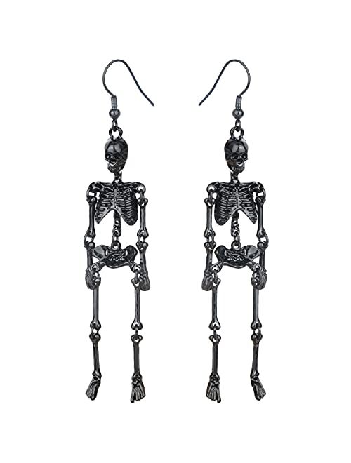 Szxc Women's Jointed Skeleton Dangle Long Earrings - 3-1/2 Inch - Ultra Light - Lead & Nickle Free - Halloween Costume Accessories