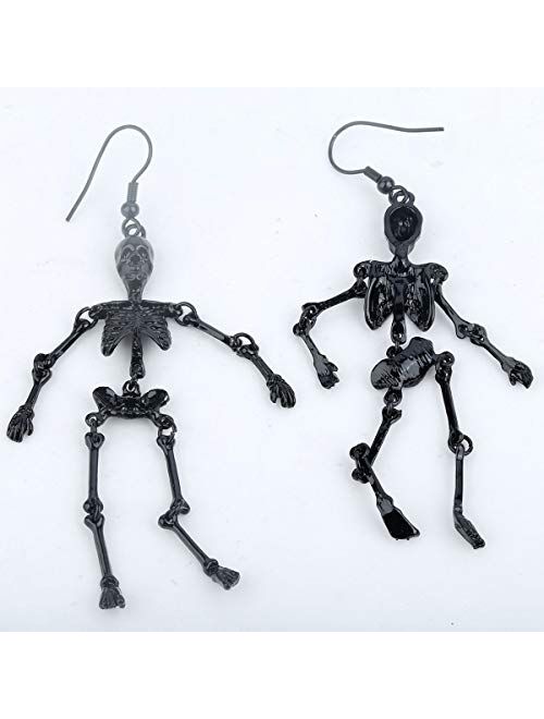 Szxc Women's Jointed Skeleton Dangle Long Earrings - 3-1/2 Inch - Ultra Light - Lead & Nickle Free - Halloween Costume Accessories