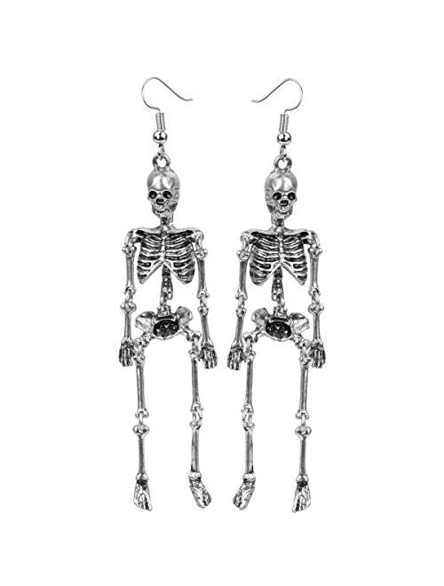 Szxc Women's Jointed Skeleton Dangle Long Earrings - 3-1/2 Inch - Ultra Light - Lead & Nickle Free - Halloween Costume Accessories