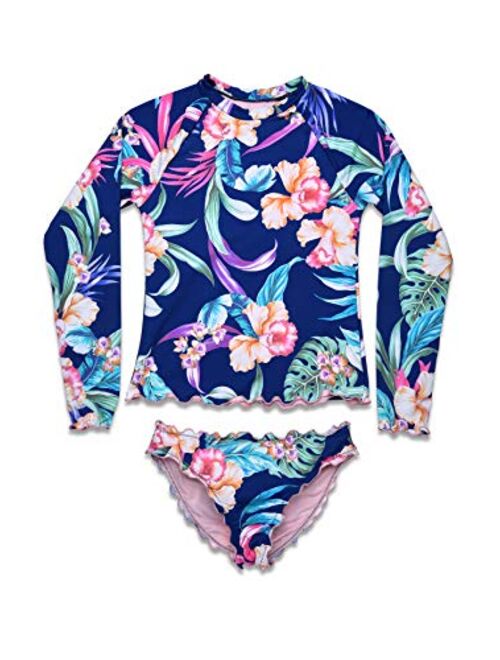 Hobie Girls' Long Sleeve Bikini Top & Merrow Hipster Bottom Rashguard Set