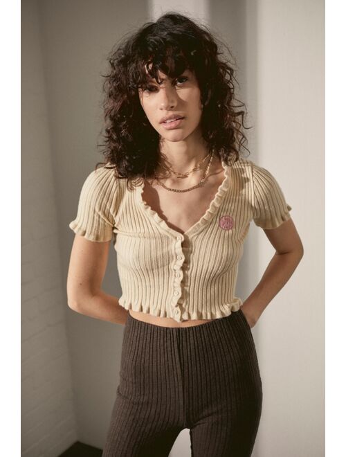 Urban Outfitters UO Beige Ruffle Cropped Cardigan