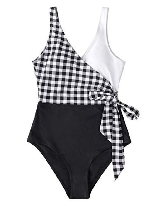 CUPSHE Women's One Piece Swimsuit Wrap Color Block Tie Side Bathing Suit