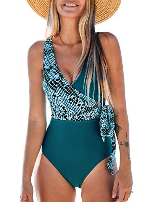 CUPSHE Women's One Piece Swimsuit Wrap Color Block Tie Side Bathing Suit