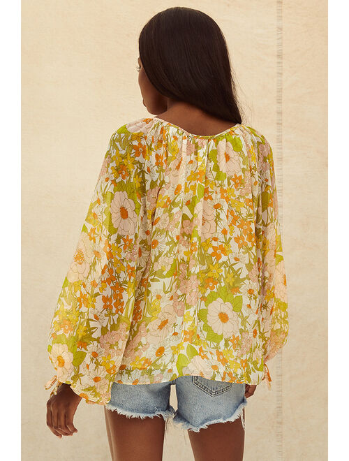 Lulus Bloom Service Green Multi Floral Print Balloon Sleeve Top