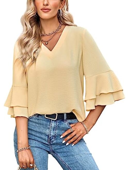 Women's Casual Floral Blouse Batwing Sleeve Loose Fitting Shirts Boho Knot Front Tops